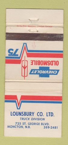 Matchbook Cover - 1975 Oldsmobile Lounsbury Moncton NB WORN 30 Strike