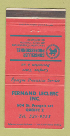Matchbook Cover - Fernand Leclerc Quebec QC Insurance WEAR 30 Strike