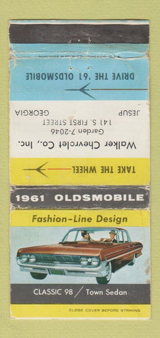 Matchbook Cover - 1961 Oldsmobile Walker Chevrolet Jesup GA WORN #2 30 Strike