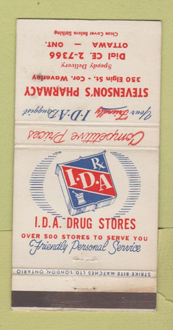 Matchbook Cover - IDA Drug Store Stevenson's Ottawa ON WEAR 30 Strike