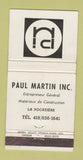Matchbook Cover - Martin Construction Materials La Pocatiere QC WEAR 30 Strike