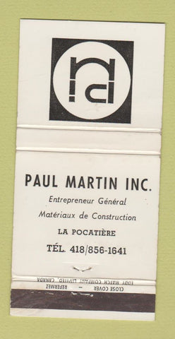 Matchbook Cover - Martin Construction Materials La Pocatiere QC WEAR 30 Strike