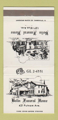 Matchbook Cover - Bolin Funeral Home Zanesville? OH 30 Strike