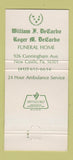 Matchbook Cover - William DeCarbo Funeral Home New Castle PA 30 Strike