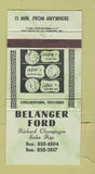 Matchbook Cover - Belanger Ford Chelmsford ON WEAR 30 Strike
