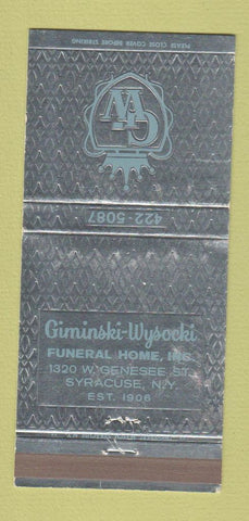 Matchbook Cover - Giminski Wysocki Funeral Home Syracuse NY 30 Strike