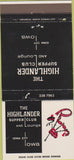 Matchbook Cover - Highland Supper Club Iowa City IA 30 Strike