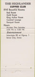 Matchbook Cover - Highland Supper Club Iowa City IA 30 Strike