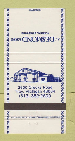 Matchbook Cover - AJ Desmond Funeral Home Troy MI 30 Strike