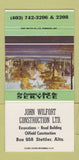 Matchbook Cover - John Wilfort Construction Stettler AB 30 Strike
