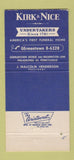 Matchbook Cover - Kirk & Nice Funeral Home Plymouth Meeting PA 30 Strike