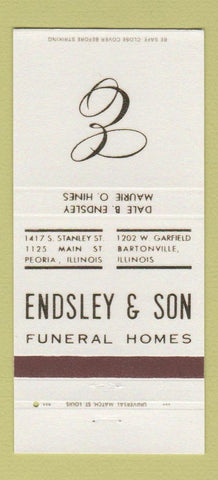 Matchbook Cover - Endsley Son Funeral Home Bartonville Peoria IL 30 Strike