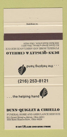 Matchbook Cover - Dunn Quigley Ciriello Funeral Home Akron Stow OH 30 Strike