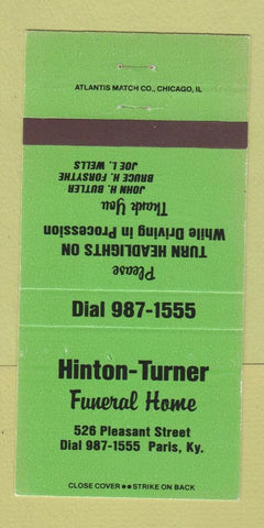Matchbook Cover - Hinton Turner Funeral Home Paris KY GREEN 30 Strike