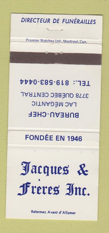 Matchbook Cover - Jacques Freres Funeral Home Lac Megantic QC 30 Strike