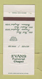 Matchbook Cover - Evans Funeral Home Timonium Baltimore MD 30 Strike