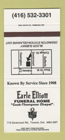 Matchbook Cover - Earle Elliott Funeral Home Toronto ON SAMPLE 30 Strike