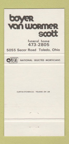 Matchbook Cover - Boyer Van Wormer Scott Funeral Home Toledo OH 30 Strike