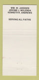 Matchbook Cover - Janssen Molenda Funeral Home Milwaukee East Troy WI 30 Strike