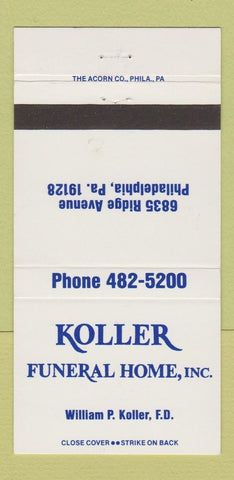 Matchbook Cover - Koller Funeral Home Philadelphia PA 30 Strike