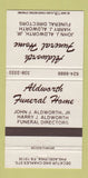 Matchbook Cover - Aldworth Funeral Home Philadelphia PA 30 Strike