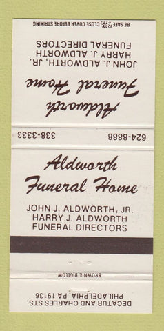 Matchbook Cover - Aldworth Funeral Home Philadelphia PA 30 Strike