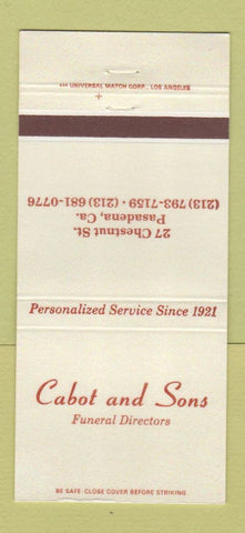 Matchbook Cover - Cabot and Sons Funeral Home Pasadena CA 30 Strike