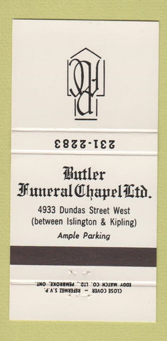 Matchbook Cover - Butler Funeral Home Toronto ON 30 Strike