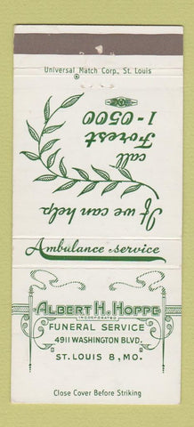 Matchbook Cover - Albert Hoppe Funeral Home St Louis MO 30 Strike