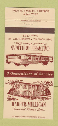Matchbook Cover - Harper Mulligan Funeral Home Detroit Garden City MI 30 Strike