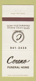 Matchbook Cover - Coreno Funeral Home Cleveland OH 30 Strike