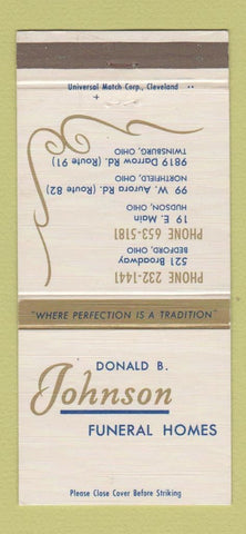 Matchbook Cover - Donald Johnson Funeral Home Bedford Hudson OH 30 Strike