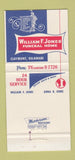 Matchbook Cover - William Jones Funeral Home Claymont DE 30 Strike