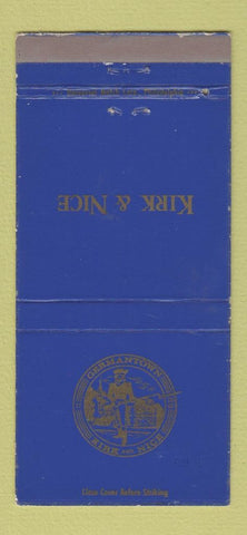 Matchbook Cover - Kirk & Nice Funeral Home Philadelphia PA WEAR 30 Strike