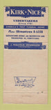 Matchbook Cover - Kirk & Nice Funeral Home Philadelphia PA WEAR 30 Strike