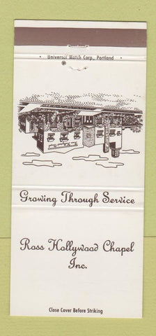 Matchbook Cover - Ross Hollywood Chapel Funeral Portland OR 30 Strike