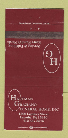 Matchbook Cover - Hartman Graziano Funeral Home Latrobe PA WEAR 30 Strike
