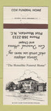 Matchbook Cover - Cox Funeral Home Pilot Mountain NC 30 Strike