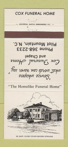 Matchbook Cover - Cox Funeral Home Pilot Mountain NC 30 Strike