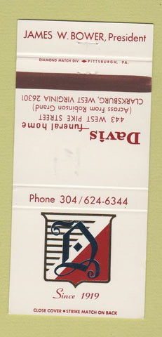 Matchbook Cover - Davis Funeral Home Clarksburg WV WEAR 30 Strike