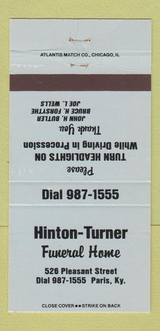 Matchbook Cover - Hinton Turner Funeral Home Paris KY BLUE WEAR 30 Strike