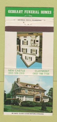 Matchbook Cover - Gebhart Funeral Home New Castle PA Claymont 30 Strike