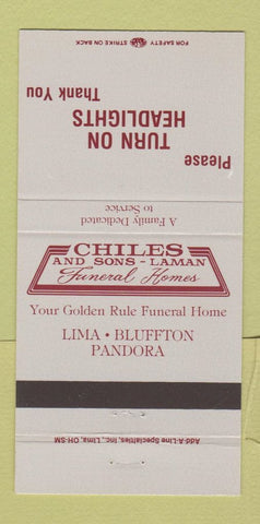 Matchbook Cover - Chiles Funeral Home Lima Bluffton Pandora OH 30 Strike
