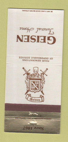 Matchbook Cover - Geisen Funeral Home Crown Point Merrillville IN 30 Strike