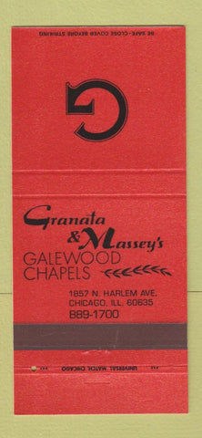 Matchbook Cover - Granata & Massey's Funeral Home Chicago IL RED 30 Strike