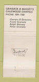 Matchbook Cover - Granata & Massey's Funeral Home Chicago IL WHITE 30 Strike