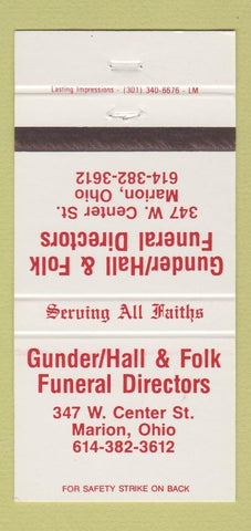 Matchbook Cover - Gunder Hall Folk Funeral Home Marion OH 30 Strike