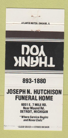 Matchbook Cover - Joseph Hutchison Funeral Home Detroit MI 30 Strike