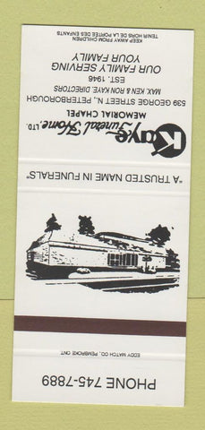 Matchbook Cover - Kaye Funeral Home Peterborough ON SAMPLE WEAR 30 Strike
