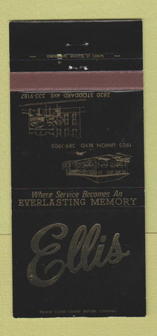 Matchbook Cover - Ellis Funeral Home St Louis MO WORN BACK 30 Strike